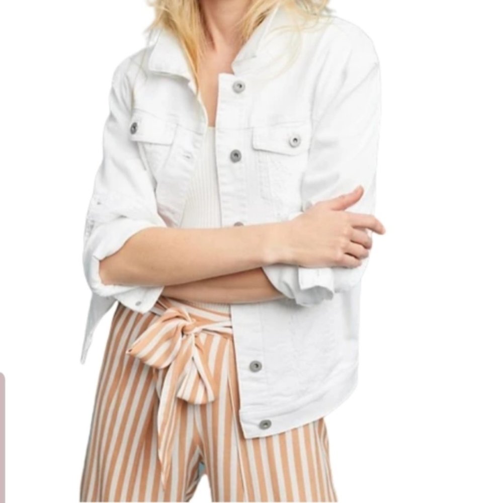 Pilcro White Eyelet Denim Jacket Size M